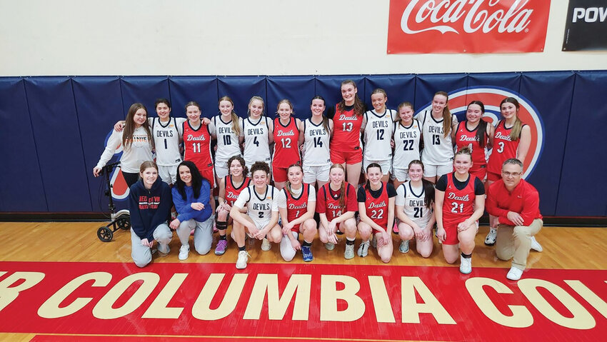The LCC Senior All-Stars pose for a photo after the LCC Senior All-Star Game on March 11.