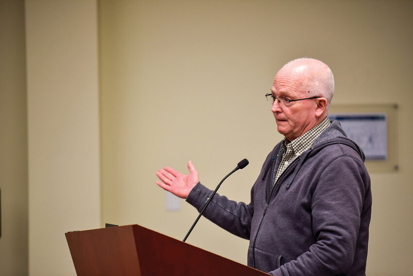 Philip Johnson speaks to the Battle Ground City Council during public comments on Monday, March 17. He voiced concerns about a financial payout to police officers following the implementation of body-worn cameras.