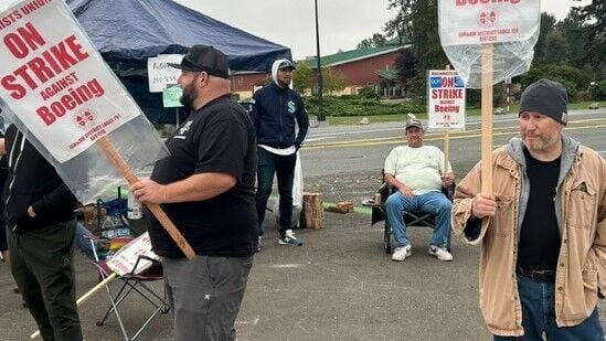 Striking machinists in Auburn on Sept. 24, 2024.