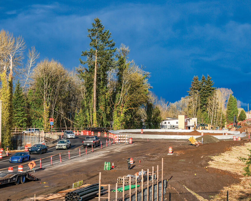 Construction continues on the new Pioneer Street roundabout at the intersection of Pioneer Street and 56th Place, part of the city's widening project. The roundabout's expected completion is before the opening of the YMCA in 2026.
