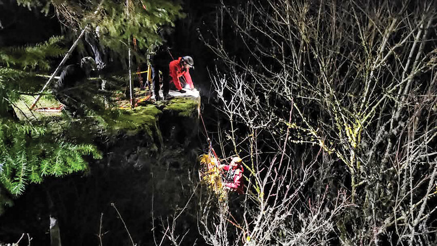 An interagency rescue effort led to the safe recovery of a fall victim at Big Tree Creek Falls near Northeast Falls Road east of Yacolt proper on Sunday, March 23.