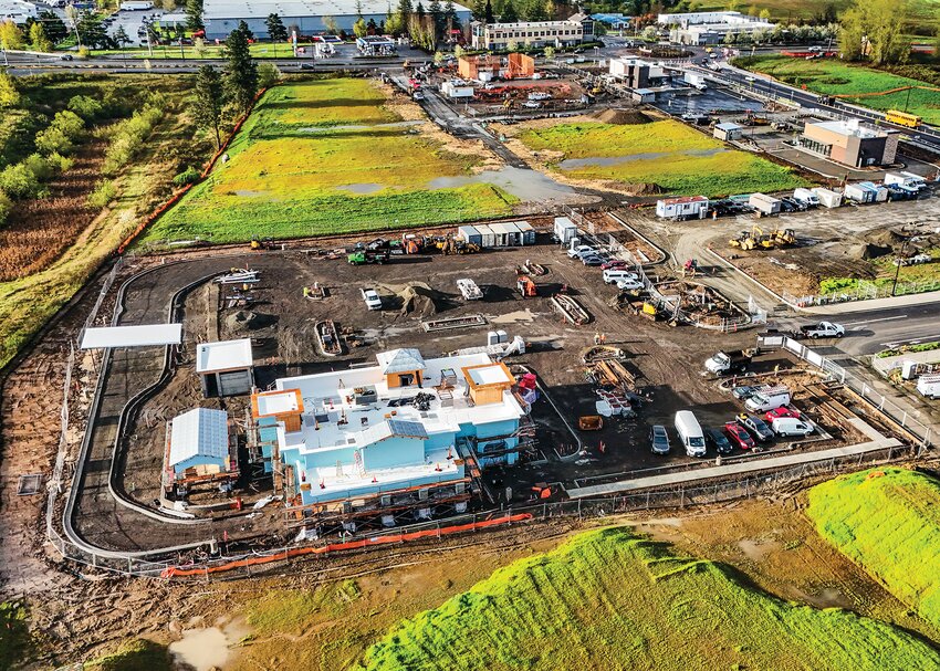 The In-N-Out Burger in Ridgefield is just a few months away from the anticipated grand opening window. Construction crews work away on the site on Monday, April 7.