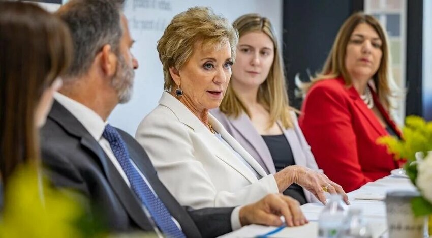 Secretary of Education Linda McMahon speaks at True North Classical Academy on March 18, 2025.