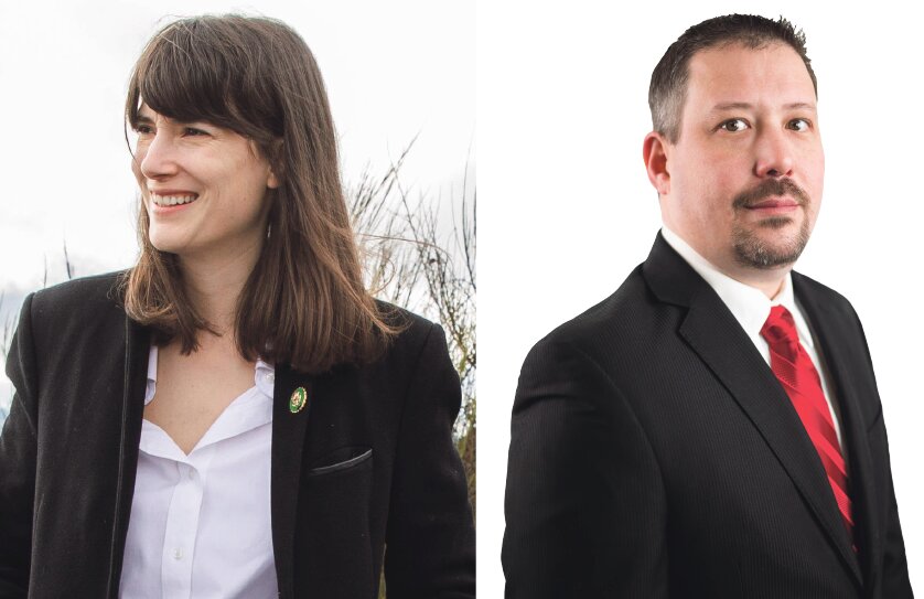 U.S. Rep. Marie Gluesenkamp Perez, left, and challenger Brent Hennrich.