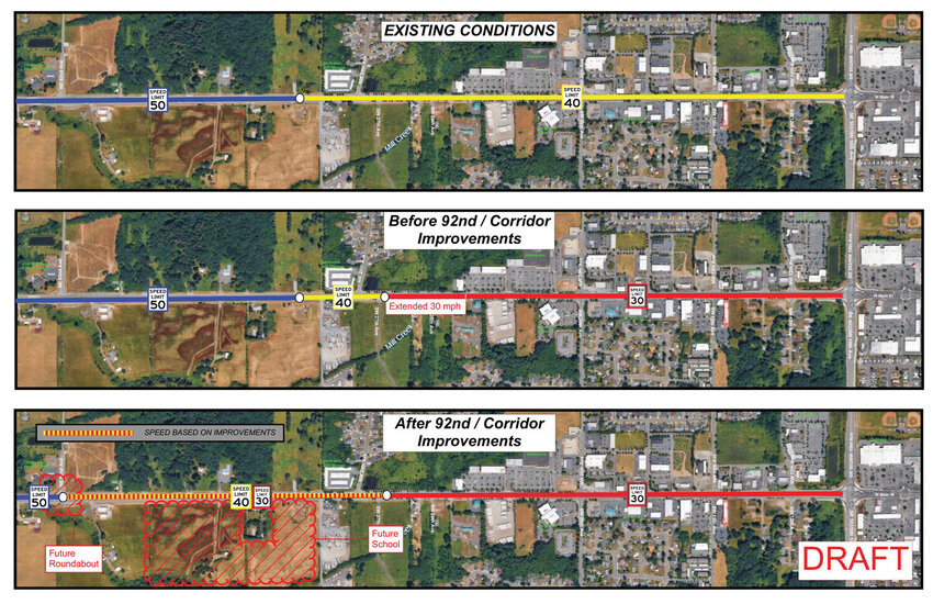 In a draft proposal by WSDOT, initial speed reductions on SR 502 would lower the limit to 30 mph between the SR 503 intersection and Southwest 27th Avenue. As the corridor gains infrastructure, such as the planned roundabout at Northeast 92nd Avenue, WSDOT may gradually extend the 30 mph limit westward toward the city limits.