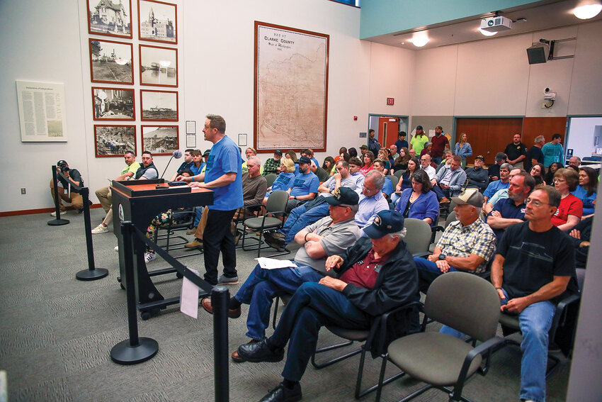 John Lawrence, operations manager for the American Legion Post 176, utilized his public comment in opposition to a fireworks ban on sharing the impacts fireworks sales have on the post. Dozens of other fireworks ban opposers attended the Wednesday, May 21 Clark County Council meeting.