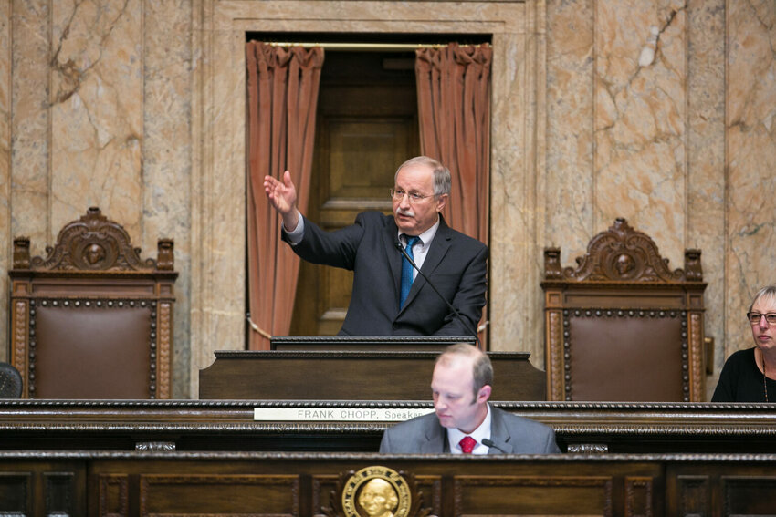House Speaker Frank Chopp delivering remarks in the House of Representatives on Jan. 11, 2016, the first day of the legislative session. (Photo courtesy of Legislative Support Services)