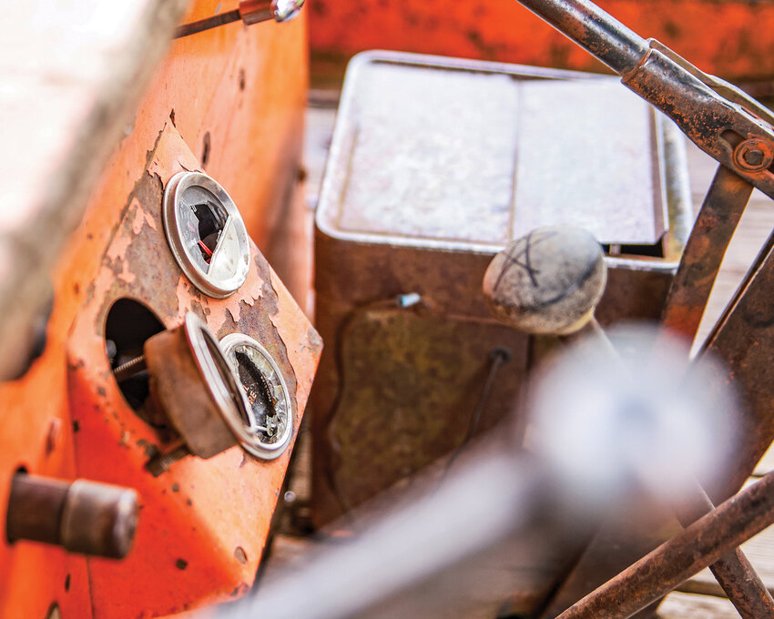 Gauges and other equipment of a gang car owned by the Chelatchie Prairie Railroad are left damaged by vandalism.