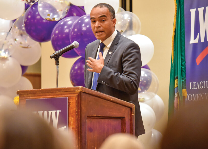 Washington Attorney General Nick Brown discusses the 20 lawsuits his office has filed against the Trump administration during remarks in Vancouver on Friday, June 6.