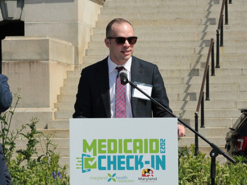 Ryan Moran, seen at a 2023 news conference in Maryland, is set to become Washington&rsquo;s next Health Care Authority director in August. He&rsquo;s leaving his role as deputy secretary for health care financing and Medicaid director in Maryland. (Photo by Danielle J. Brown/Maryland Matters)