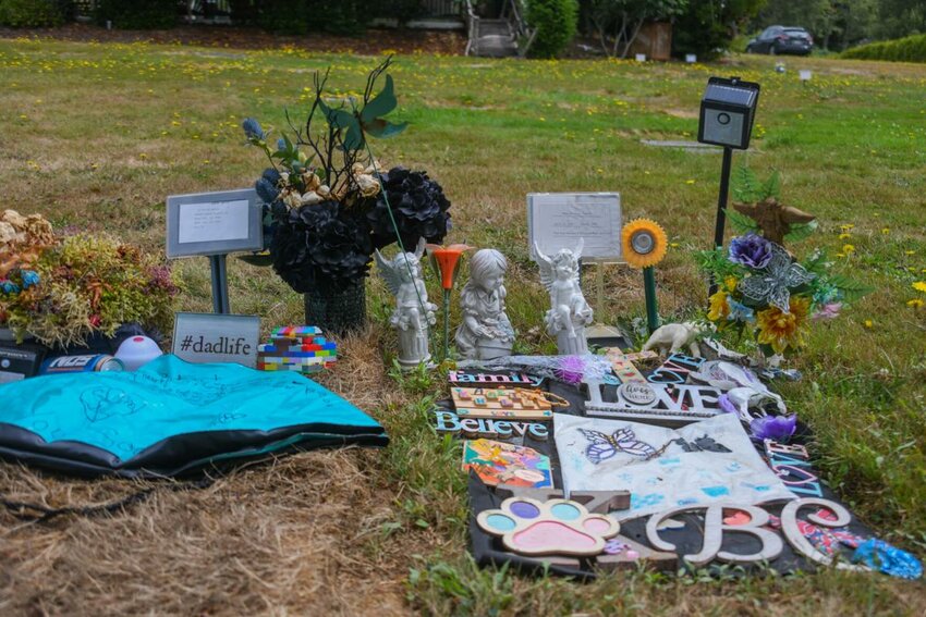 The gravesite of Khalisee Brian Crabill, an infant who died in Cowlitz County in 2022, captured at Green Hills Crematory on Friday, Aug. 23, 2024, in Kelso. The Cowlitz County Coroner's Office says Khalisee's family was given the incorrect dead body during previous coroner Tim Davidson's term.