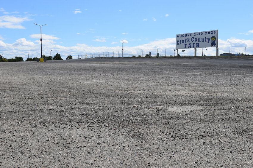 Cracked asphalt lines Parking Lot A at the Clark County Fairgrounds. The County Council has approved a $4.5 million project to repave the lot this fall as part of ongoing fairgrounds upgrades in October this year.