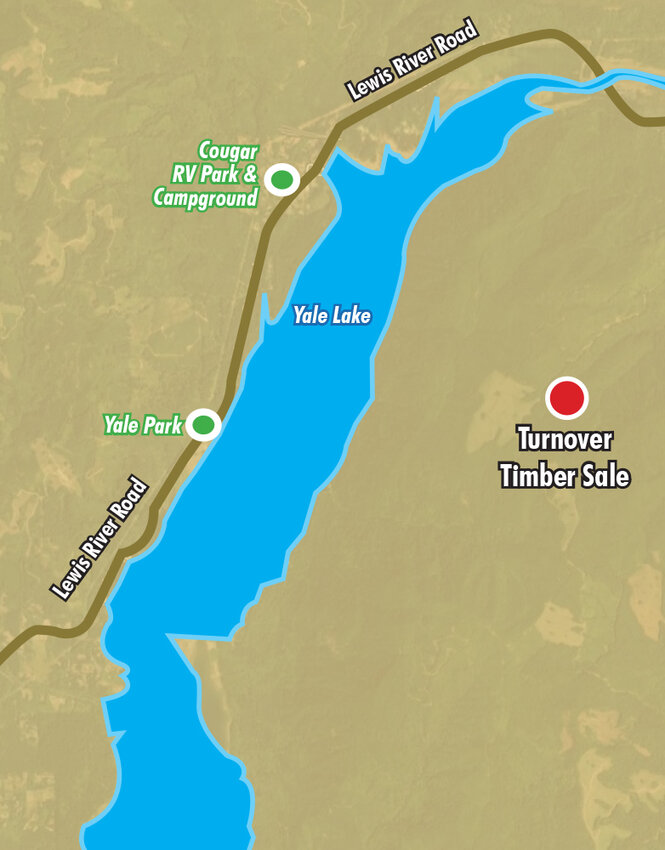 The Turnover timber sale is located in the northeasternmost section of Clark County on the east shore of Yale Lake.