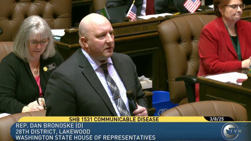 HB 1531 sponsor Rep. Dan Bronoske, D-Lakewood, concerning public health mandates on House floor ahead of bill vote.