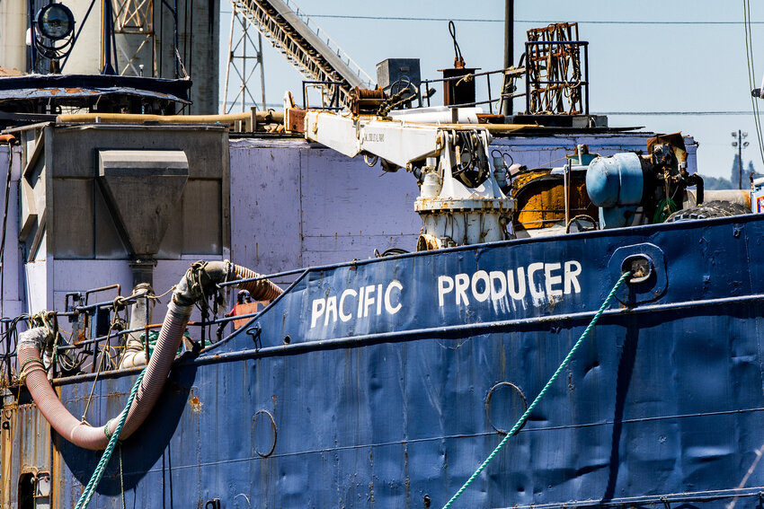 The Pacific Producer, a large abandoned vessel, docked in a waterway off Commencement Bay in Tacoma, Wash., as seen July 15, 2025.