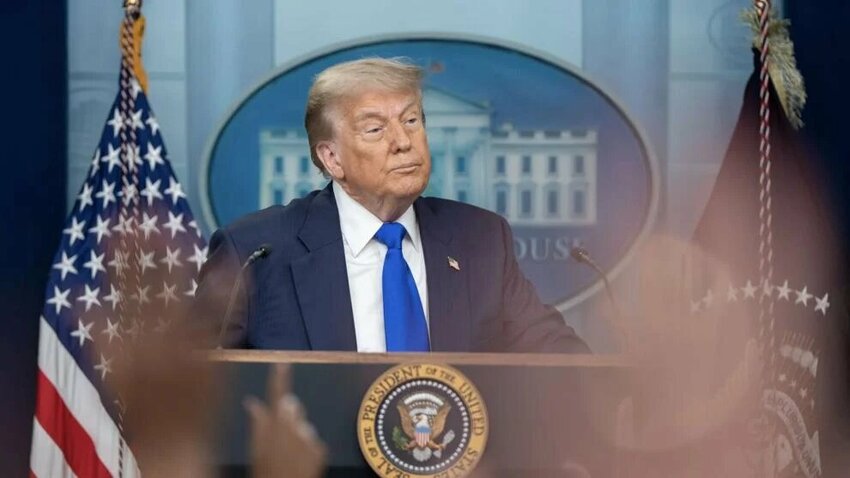 President Donald Trump speaks to reporters on June 27, 2025.