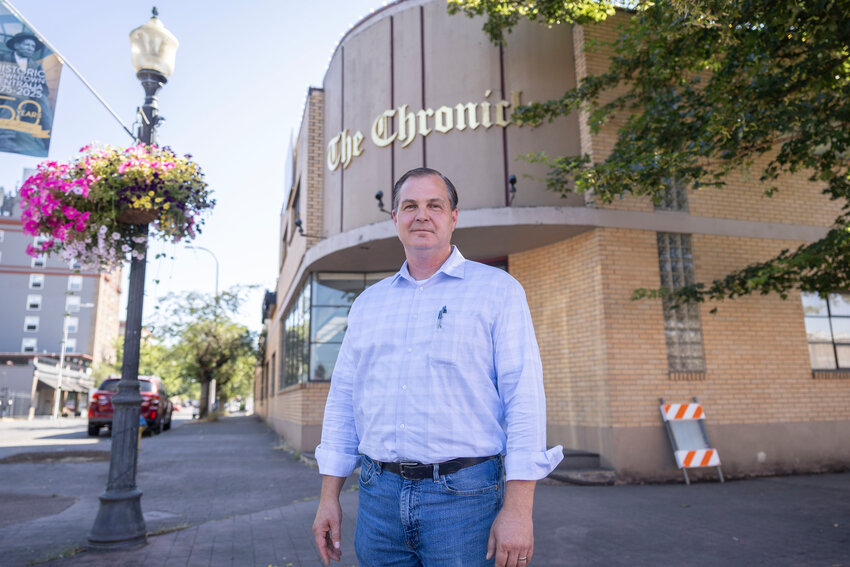 Sen. John Braun poses for a photo outside The Chronicle in Centralia on Thursday, July 17.