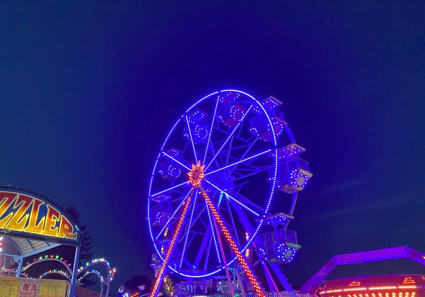 The Ferris wheel at the Cowlitz County Fair, where a passenger suffered a leg injury on Saturday, July 26, in Longview.