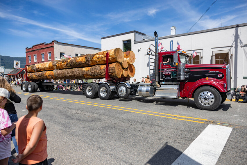 A Bridgewater Logging truck drives through the Loggers Jubilee Parade in Morton on Saturday, Aug. 9.