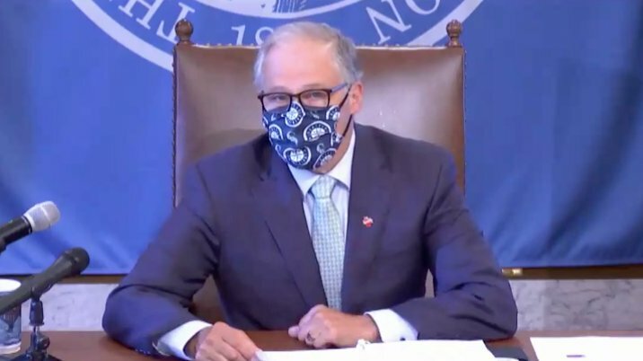 Gov. Jay Inslee speaks to the media Thursday, Aug. 20, 2020.