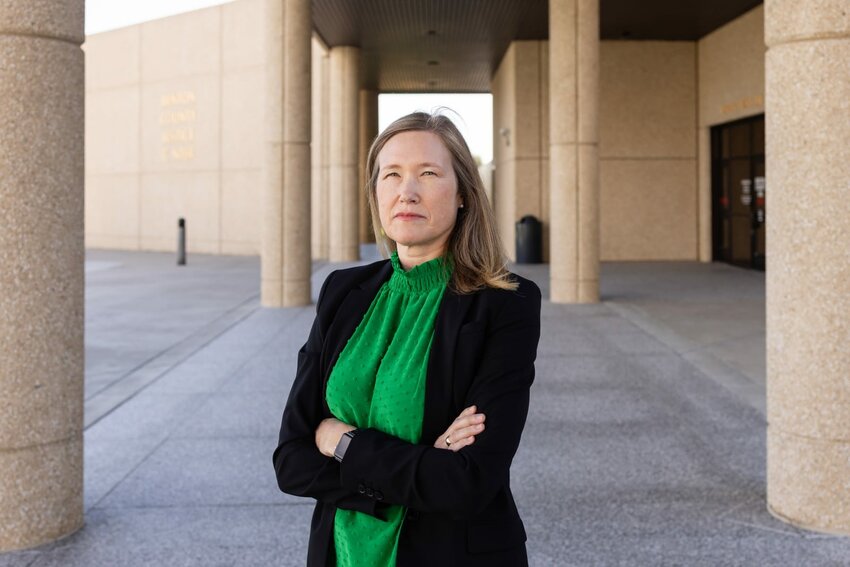 Karla Carlisle, a managing attorney with the nonprofit legal aid program Northwest Justice Project, stands outside the Benton County Justice Center in Kennewick, Wash. Some judicial officers in Washington state, including Benton County, stopped ordering alleged domestic abusers to surrender their guns following a 2022 Washington State Court of Appeals decision. Carlisle hopes that a Court of Appeals ruling issued on June 30 will change that.