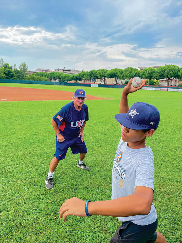 Don Freeman, of Battle Ground, helps lead a youth baseball clinic in Porto Sant'Elpidio, Italy.