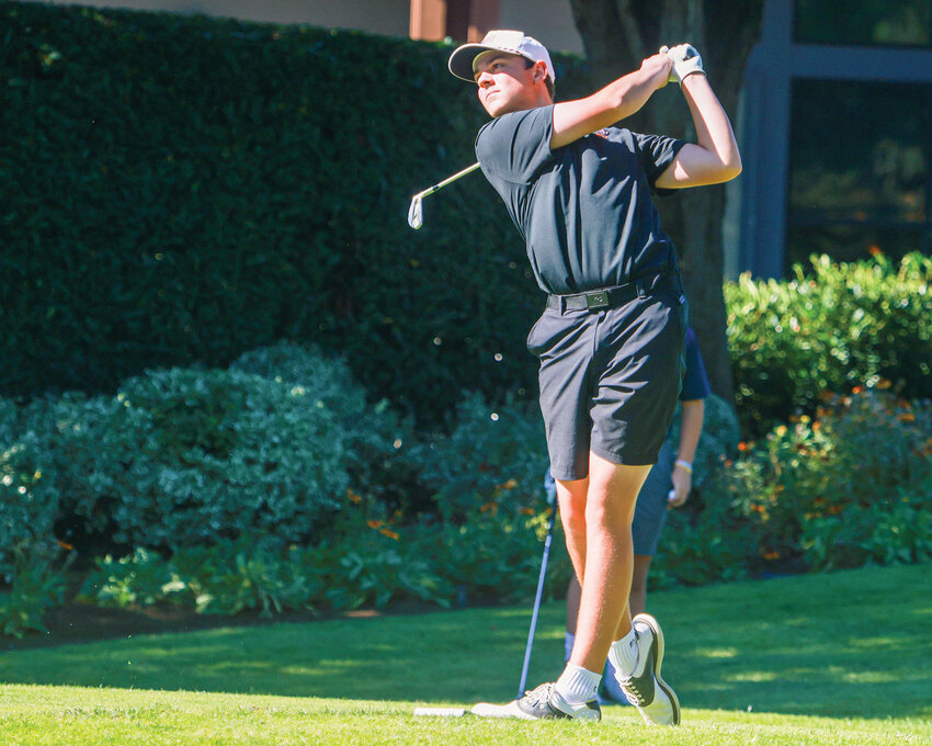 Battle Ground High School golfer Tommy Snitily tees off at Royal Oaks Country Club during the Clark County Cup high school golf tournament in 2024.
