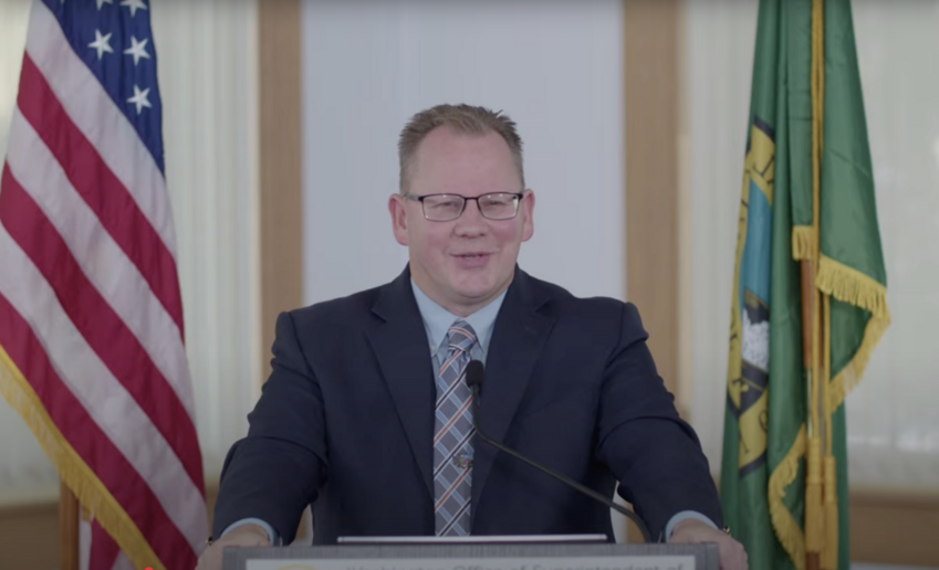 Washington Superintendent of Public Schools Chris Reykdal during a virtual press briefing on Wednesday, Sept. 10, 2025.