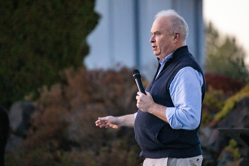 Rep. Jim Walsh speaks during a vigil to mourn conservative activist Charlie Kirk at the Veterans Memorial Museum in Chehalis on Sunday, Sept. 14.