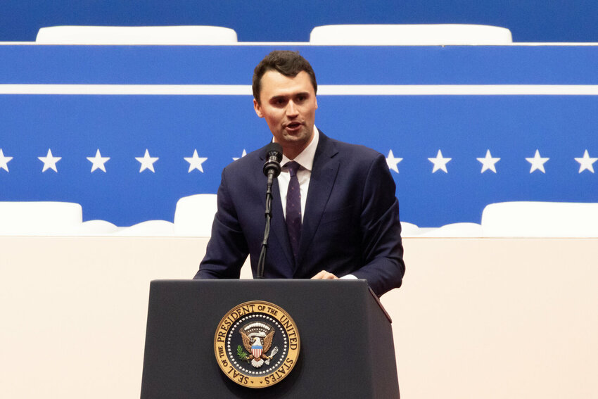 Charlie Kirk speaks at the Capital One Arena following the inauguration of President Donald Trump in January.