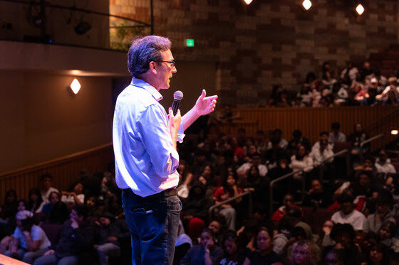 Gov. Bob Ferguson speaks at Renton High School on Friday, Sept. 19, 2025, ahead of signing an executive order launching the Washington Completes FAFSA Campaign. (Photo courtesy of governor&rsquo;s office)