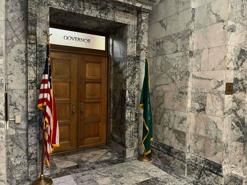 The entrance to the Washington state governor&rsquo;s office in Olympia. (Photo by Bill Lucia/Washington State Standard)