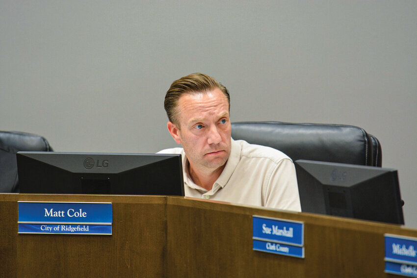 Ridgefield Mayor Matt Cole speaks during a C-Tran Board of Directors meeting on Wednesday, Sept. 3, in Vancouver, leading a successful push for a 3-3-3 board structure giving equal representation to Vancouver, Clark County and small cities, respectively. Last week, a Thurston County judge temporarily blocked the Washington State Department of Transportation from cutting millions in grant funding.