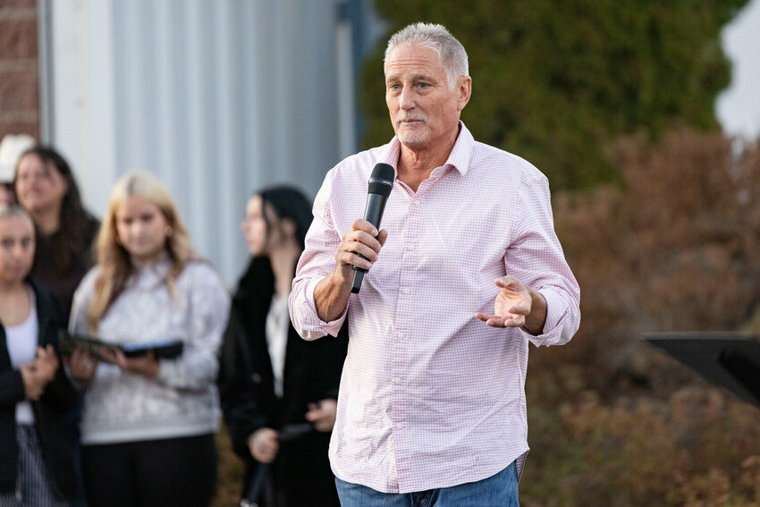 Sen. Jeff Wilson speaks during a vigil to mourn conservative activist Charlie Kirk at the Veterans Memorial Museum in Chehalis on Sunday, Sept. 14.