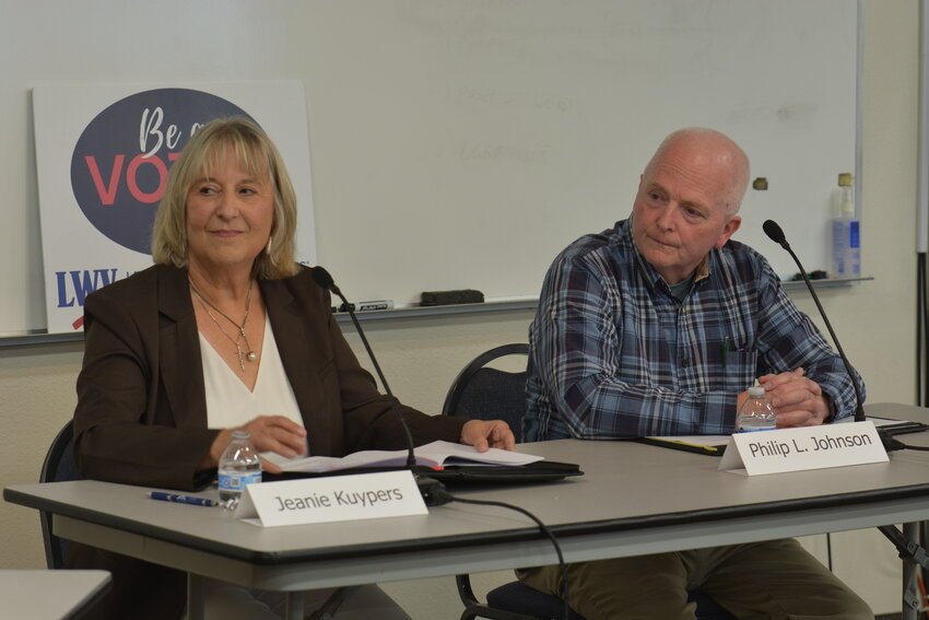 Battle Ground City Council Position 4 candidates Incumbent Jeanie Kuypers and former mayor Philip Johnson participated in a forum hosted by the League of Women Voters of Clark County on Thursday, Oct. 9 at Clark-Cowlitz Fire Rescue Station 26.