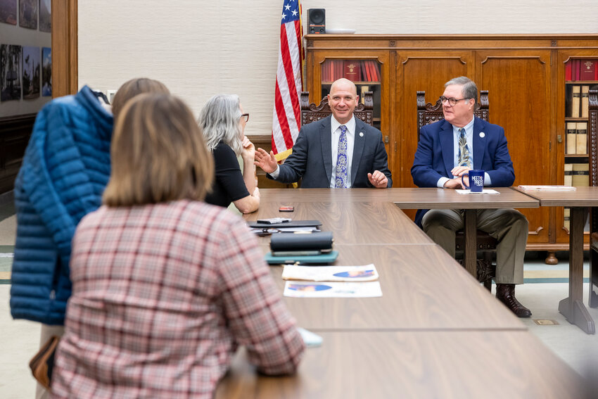 State Rep. Peter Abbarno, R-Chehalis, speaks during an event in honor of Dolly Parton&rsquo;s birthday at the state Capitol Campus in Olympia.