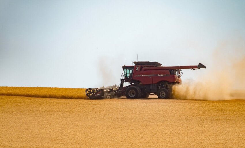 A combine at work in wheat fields in the Walla Walla region, during 2018. (Washington State Department of Agriculture)