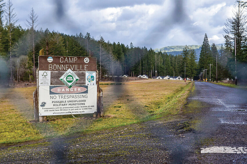 A sign marks the entrance to Camp Bonneville northeast of Vancouver. The 3,840-acre former U.S. Army site remains in use by the Clark County Sheriff&rsquo;s Office and is under discussion for future public uses.