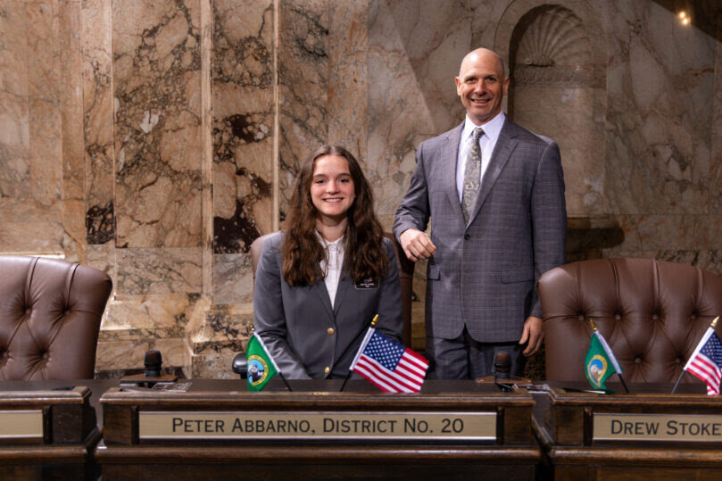 Page Becca Jones with Rep. Peter Abbarno on April 17, 2025.