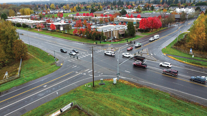 Traffic moves through the intersection of state Route 503 and Southwest Eaton Boulevard on Nov. 3. The city hopes to secure $11 million in state and federal funding to widen the corridor, add turn lanes and signals, and improve safety for drivers, cyclists and pedestrians.