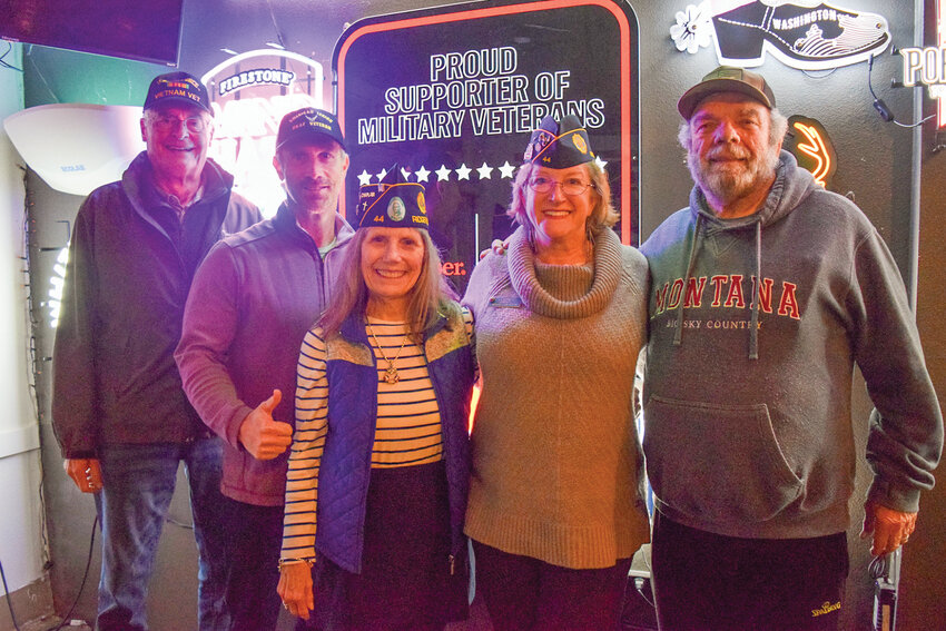 Members of American Legion Post 44 gather at Sportsman&rsquo;s Public House in Ridgefield. From left: Jim Bowen, former commander John Rose, Chaplain Judith Wyatt, current Commander Jen McDonnell, and Historian Steve Raethke. The group continues to grow and aims to expand its community outreach in the coming year.