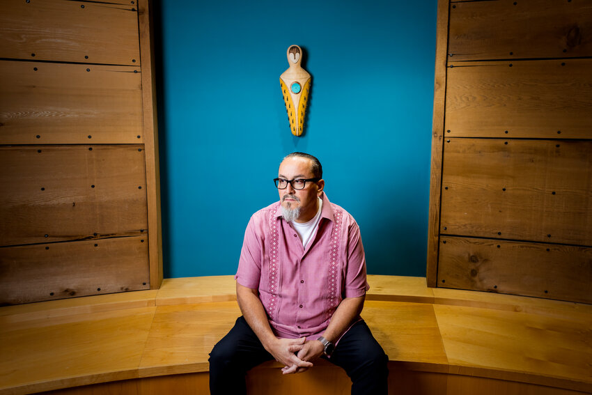 Derrick Belgarde, executive director of the Chief Seattle Club, photographed in the organization&rsquo;s downtown Seattle offices, Tuesday, November 4, 2025.
