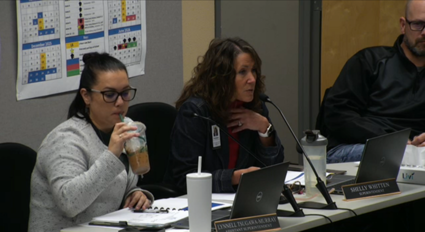 Battle Ground Public Schools Superintendent Shelly Whitten speaks during a school board work session Monday, Nov. 10. The board discussed placing a higher levy option before voters in February to address budget shortfalls.