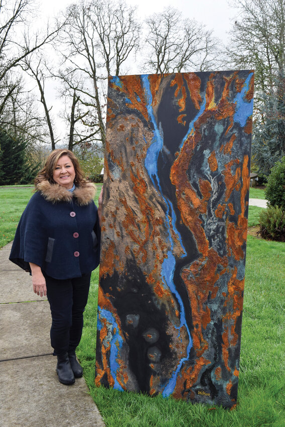 A textured mixed media piece titled &ldquo;Restoration&rdquo; created by Lori O&rsquo;Haver using metal, patina and reclaimed materials. The work reflects O&rsquo;Haver&rsquo;s approach to building landscapes that feel organic. O&rsquo;Haver and other local artists will sell artwork and holiday-themed goodies at the annual Chickadee Art Bazaar on Dec. 6 from 9 a.m. to 2 p.m. at the RACC building.