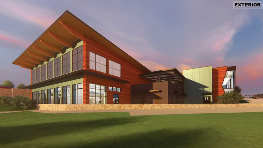 The west wall of the proposed Ridgefield Community and Recreation Center features green accent panels in the latest design rendering. The updated interior visuals were presented to the Ridgefield City Council on Dec. 4 as part of a detailed design review.