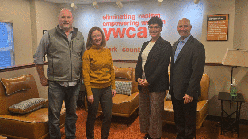 Rep. Peter Abbarno, Rep. David Stuebe and Katie Wittier recently met with YWCA Clark County CEO Brittini Lasseigne to discuss ongoing gaps in emergency and long-term housing for domestic violence victims.
