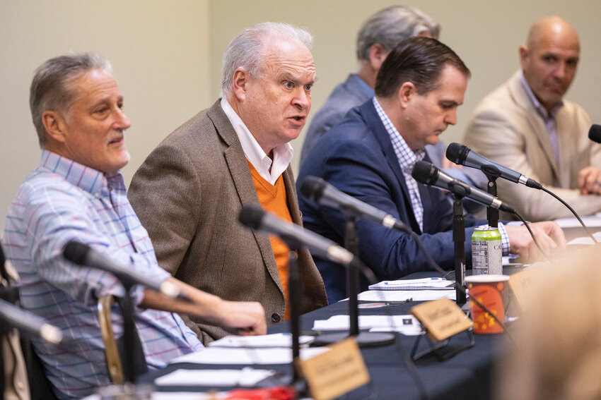 Rep. Jim Walsh speaks during a legislative forum hosted by Cascade Community Healthcare in Centralia on Thursday, Dec. 11.