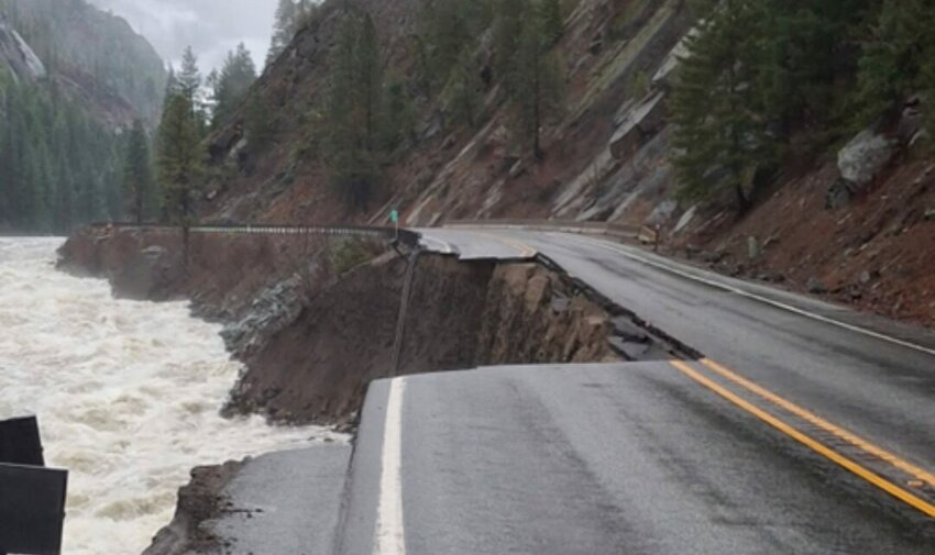Road damage along U.S. 2 in Tumwater Canyon, in a photo shared by Washington State Department of Transportation on Dec. 16, 2025. (Photo courtesy of WSDOT)