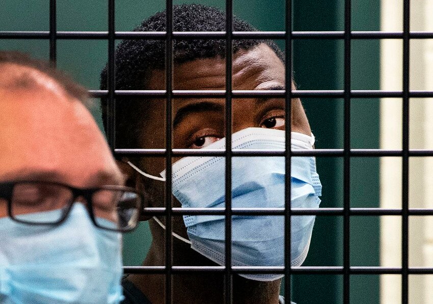 Defendant D&rsquo;Anthony Leslie Williams appears in the Cowlitz County jail courtroom for his sentencing in November 2020. Williams was sentenced to life without parole for robbing and fatally shooting Holt&rsquo;s Quik Chek employee Kayla Chapman on Jan. 22, 2019, in Kelso, but was recently resentenced to 50 years in prison following a Washington State Supreme Court ruling.