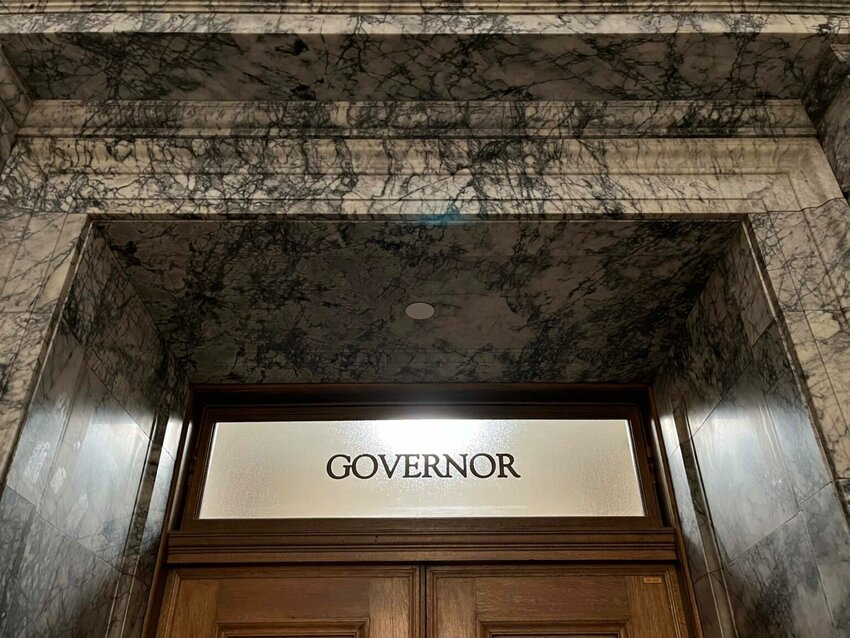 The entrance to the Washington state governor&rsquo;s office in Olympia. (Photo by Bill Lucia/Washington State Standard)